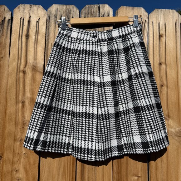 Vintage Miniskirt 90s Tracy Evans Black White Check Plaid Pleated Schoolgirl - Picture 7 of 9